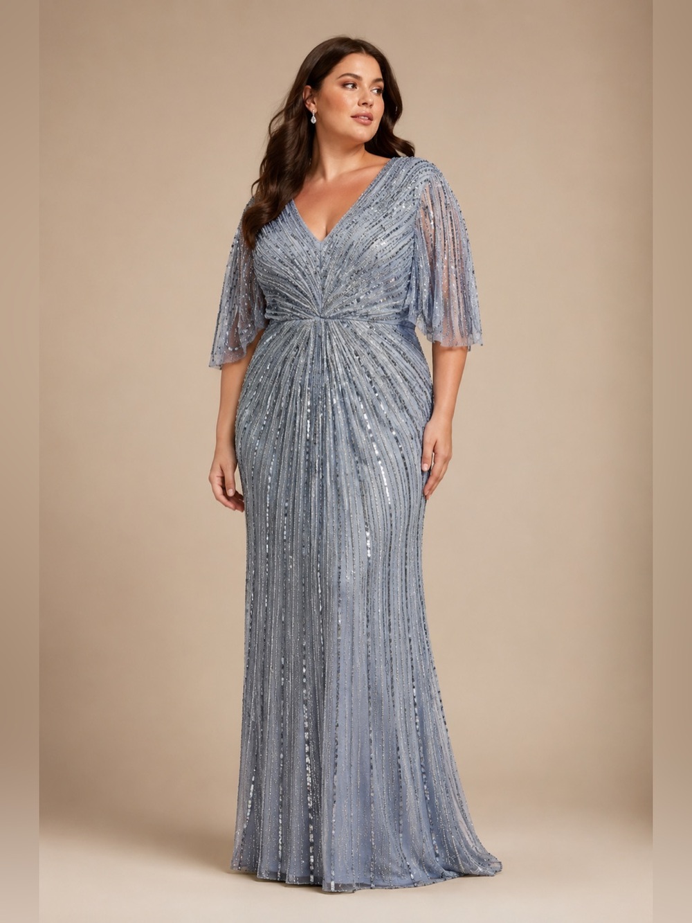 Mac Duggal Slate Blue Beaded Sequin Capelet Sleeve Column Gown‎ Size
20 $698 - Picture 2 of 9